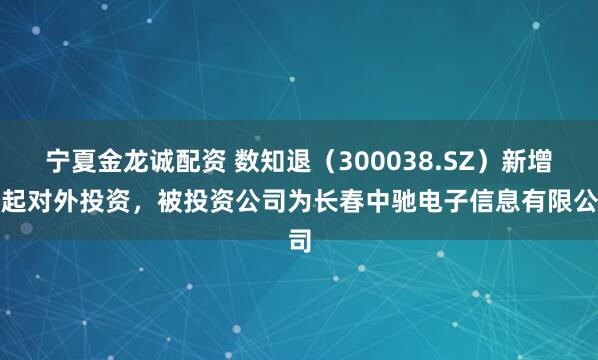 宁夏金龙诚配资 数知退（300038.SZ）新增一起对外投资，被投资公司为长春中驰电子信息有限公司